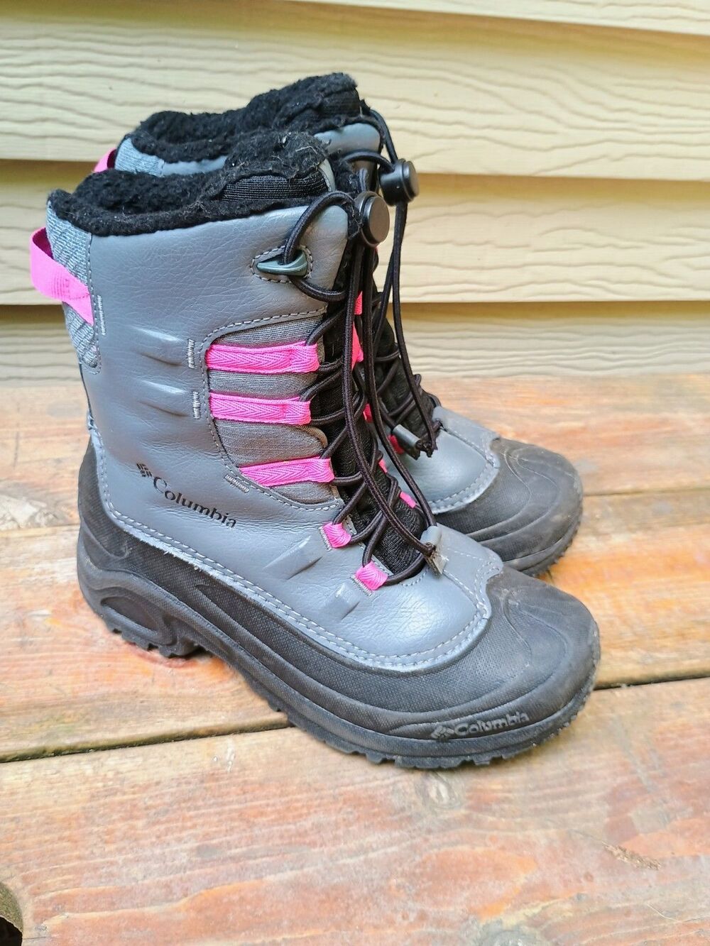 Columbia Bugaboot Celsius Snow Boots Kids Girl Sz 5 Gray Pink Waterproof Winter